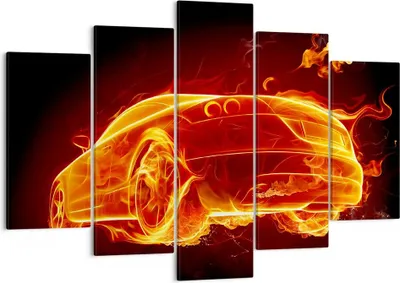 Produktbild von Bild auf Leinwand - Leinwandbild - Auto Feuer Illustration - 150x100cm - Wand Bild - Wanddeko - Leinwanddruck - Bilder - Kunstdruck - Wanddekoration - Leinwand bilder - Wandkunst - EA150x100-0204