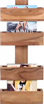 Produktbild von WOHNLING Zeitungsständer MUMBAI Massivholz Akazie 2 Ablagefächer Zeitschriften-Ständer Design Prospekt-Halter Landhausstil