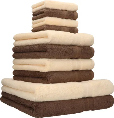 Produktbild von Betz 10er Handtuch-Set GOLD Luxus Qualität 600g/m² 100% Baumwolle 2 Duschtücher 4 Handtücher 4 Seiftücher Farbe beige und nussbraun