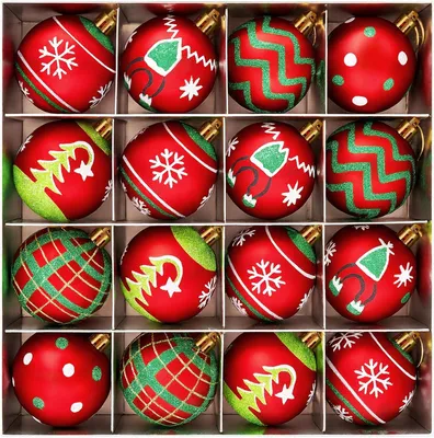 Image de Jeu de 16 boules de Noël, diamètre de 6 cm, rouge et vert, décorations pour sapin de Noël