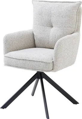 A single beige armchair with a black base.