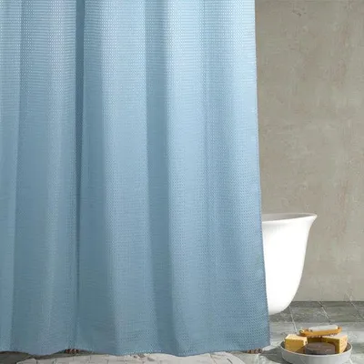 Produktbild von Unyqoos® Duschvorhang 183×183 cm – hellblau mit Waffelstruktur, dickes Polyester, wasserabweisend, waschbar, rostfreie Metallösen, Standard 100