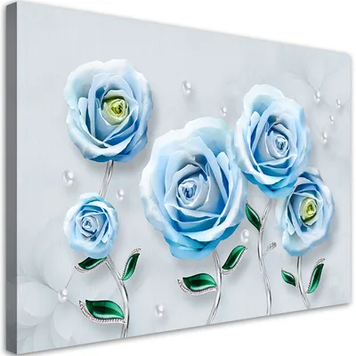 Produktbild von Leinwandbild Blaue Rosen 3D 90x60 Feeby Blau bild für die wand bereit zum aufhängen