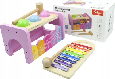 Zdjęcie produktu dla Drewniany Różowy Wibijak Sensoryczny Zabawka Cymbałki Z Młoteczkiem