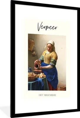 Produktbild von MuchoWow® Gerahmtes Poster Das Milchmädchen - Johannes Vermeer - Alte Meister 60x90 cm - Poster mit Schwarzem Bilderrahmen Wandposter Rahmen Foto Bilder - Dekoration - Wandposter Wohnzimmer - Hochwertig