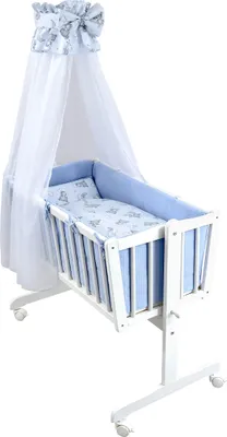 Produktbild von Baby-Delux Wiegenset Bettwäsche Set 6-tlg Waffelpique für Babywiege Bärchen Blau (ohne Wiege)