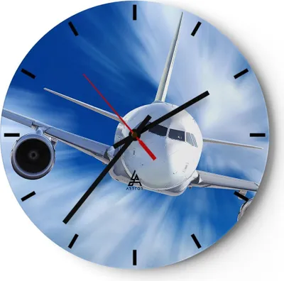 Produktbild von Wanduhr - Rund - Glasuhr - Luftfahrt Flugzeug Flug - 40x40cm - Schleichendes Uhrwerk - Lautlos - zum Aufhängen bereit - Dekoration Modern - Wanddekoration aus Glas - C3AR40x40-2537
