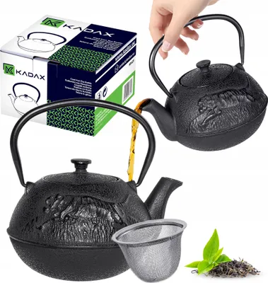 Produktbild von KADAX Gusseiserner Teekessel, Teekanne im japanischen Stil, Kessel mit Teesieb und bequemem Griff Schwarz