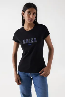 Produktbild von Salsa Jeans Institutional Beaded Branding Kurzarm-t-shirt Schwarz XL Frau Schwarz XL
