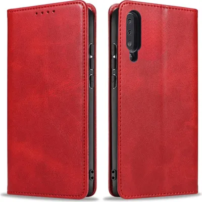 Produktbild von Handyhülle für Samsung Galaxy A50 Kunstleder Flip Cover Hülle Handytasche Case Kartenfach Farbe: Rot