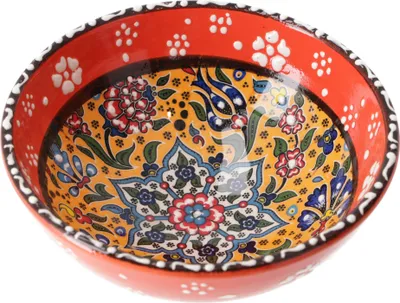 Produktbild von 1 Stk. Orientalische Keramikschüssel, Schale, Müslischale, Handbemalt - Ø 12 cm / Model 14, Orange, Schalen, Schüsseln