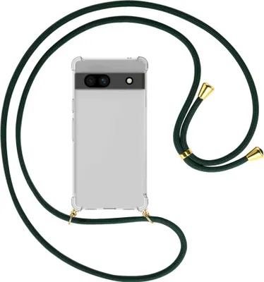 Produktbild von Handykette Backcover-Schutzhülle mit Band (Metall goldfarben) für Google Pixel 7a - dunkelgrün