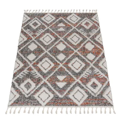 Image de Tapis à poils longs Salon Shaggy Boho Moderne Skandi Losanges Franges Dimensions 160 x 220 cm