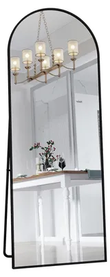 Obrázek produktu pro Celotělové zrcadlo – obloukové stojací zrcadlo – 162 × 53 cm – nastavitelný stojan – možnost zavěšení na zeď – hliníkový rám – černé