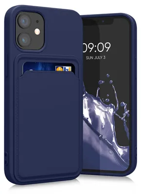 Produktbild von kwmobile Handyhülle für Apple iPhone 12 mini Hülle mit Kartenfach - TPU Case - Kabelloses Laden - Schutzhülle Cover in Dunkelblau