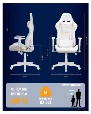 Produktbild von Felix Original Gaming-Stuhl Ergonomisch mit Verstellbarer Rückenlehne, 2D Armlehnen, Lenden- & Nackenkissen, Hohe Rückenlehne, Kunstleder, Robustes Stahlgestell, Für Große Personen, Weiß/Grau