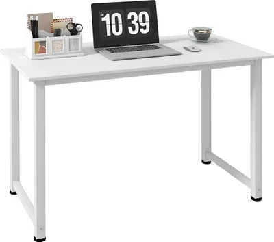 Image de Bureau - Table de bureau - Design moderne - Structure en acier - 120x60x76 cm - Montage nécessaire - Blanc