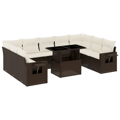 Productafbeelding van 10-delige Loungeset met kussens poly rattan bruin