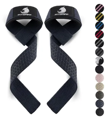 Produktbild von Fitgriff® Zughilfen (gepolstert) für Krafttraining, Bodybuilding, Fitness - Kreuzheben Gurte - Lifting Straps - für Frauen und Männer (Navy Blue, Grip)