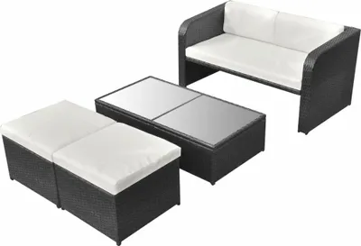 Immagine prodotto di vidaXL Set da salotto da giardino 4 pezzi con cuscini in polirattan nero
