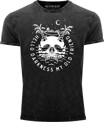 Produktbild von Herren Vintage Shirt  Printshirt T-Shirt Aufdruck Used Look Slim Fit Neverless® schwarz XXL