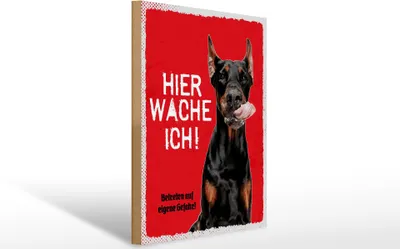 Produktbild von Holzschild Hinweis Dobermann hier wache ich eigene Gefahr, 40 x 30 cm, Holzschilder Tiere Achtung
