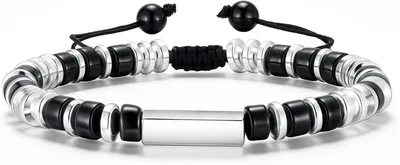 Produktbild von Herrenarmband, Edelsteine und Edelstahl, silber, für Herren