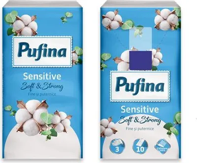 Obrázok produktu pre Papierové vreckovky "Sensitive", 3-vrstvové, 10x 10 ks, PUFINA PP20833