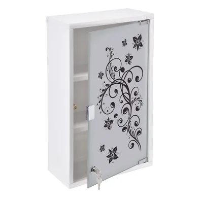 Produktbild von Metall Medizinschrank 50 x 30 cm abschließbar mit Glastür inklusive 2 Schlüssel - Ornamente - Wand Arzneischrank mit 3 Fächern