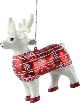 Produktbild von Christbaumschmuck Glas 11,7cm Hirsch Figur Weiß / Rot
