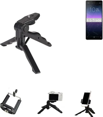 Produktbild von K-S-Trade Stativ Tisch-Ständer Dreibein Handy-Stativ Ständer kompatibel mit Sony Xperia 10 II Mini-Stativ Smartphone Tripod Handy-Stativ aus Plastik