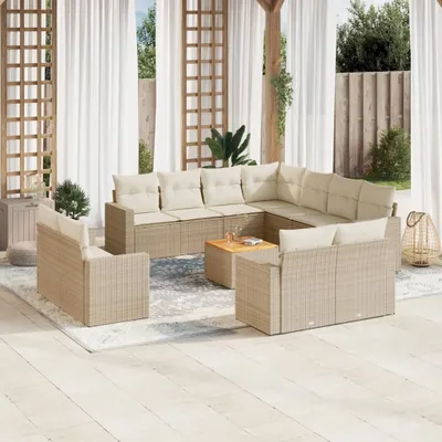 Produktbild von Design 12-tlg. Garten-Sofagarnitur mit Kissen Beige Poly Rattan, Gartensofas 2024 Neu