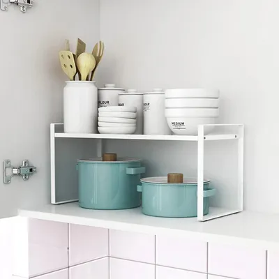 Produktbild von Unterschrank für die Spüle, ausziehbar von 36 bis 60 cm, Teleskopregale, Teleskopschrank, Ablage für Küche, Büro, Badezimmer (Weiß)