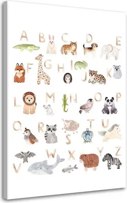 Produktbild von Leinwandbild alphabet mit tieren 40x60 cm Feeby farbe wandbild bereit zum aufhängen