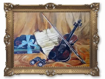 Produktbild von Elzusha – Gemälde mit Violinenmotiv in goldener Barockrahmung, 90x70 cm