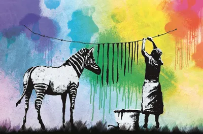 Produktbild von Banksy Kunstdruck Bild - Zebra Streifen Waschtag (80 x 120 cm)