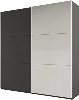 Produktbild von Furniture24 Kleiderschrank Rodos 225 Schrank Schwebetürenschrank mit Spiegel 2 Kleiderstange Graphite, 225 cm breit