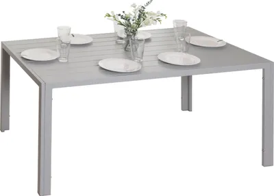 Image de Table à manger en aluminium HWC-N40, table de bistrot table de jardin table de balcon, résistant aux intempéries 140x80cm ~ gris clair