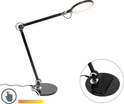 Produktbild von Design Tischleuchte Schwarz inkl  LED mit Touch  und Induktionsladegerät Don
