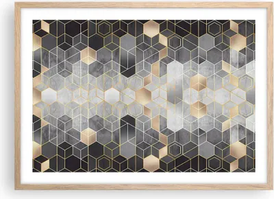 Produktbild von Gerahmtes Poster - Rahmen in heller Eiche - Geometrisch Abstraktion Sechsecke - 70x50 cm - Wand Bild - Wanddeko - Wandbilder - Kunstposter - Wandposter - Bilderrahmen - Bilder - P2NAA70x50-4776