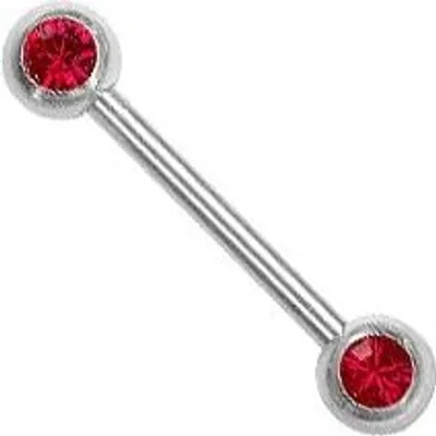 Produktbild von Brustwarzen Brust Hantel Piercing Edelstahl 2 Kristall Steine Farbe Rot JRB2S - 14.0 Millimeter