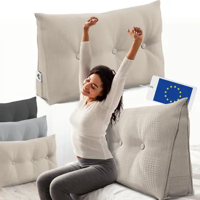 Image de ELONEO Coussin dorsal largeur 100 cm, coussin en forme de coin adapté au lit et au canapé, coussin de lecture triangulaire, coussin avec housse amovible et lavable