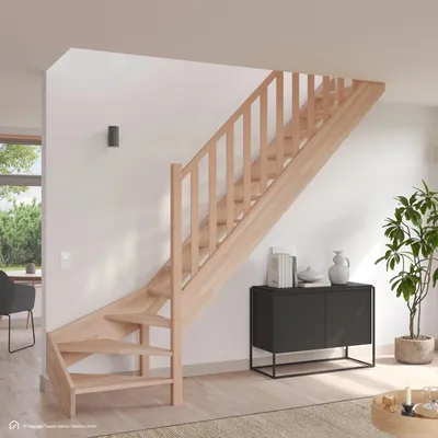 Produktbild von Holztreppe Intercon Casablanca | Buche | 1/4 gewendelter Verlauf | Linkswendelung | 60 cm Breite | einseitiges Geländer | ohne Setzstufen