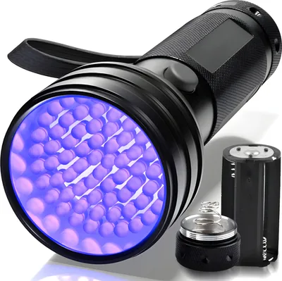 Produktbild von UV Lampe 100 LED Extrem Helle Taschenlampe Scorpion Bernstein Schwarzlicht Handlampe UV Haustiere Flecken Urin Detektor Aluminium Retoo