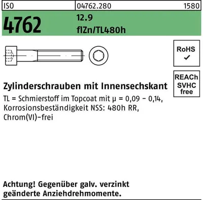 Produktbild von Reyher  Zylinderschrauben ISO 4762 12.9 M 12x80 flZn (50 Stück)