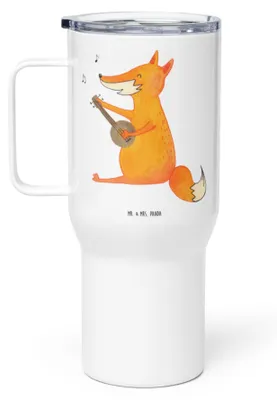 Produktbild von Mr. & Mrs. Panda Thermobecher Fuchs Gitarre - Weiß - Geschenk, Sänger, Singen, Edelstahlbecher, Lagerfeuer, Kaffee-to-go-Becher, Musik, Reisebecher, Teetasse