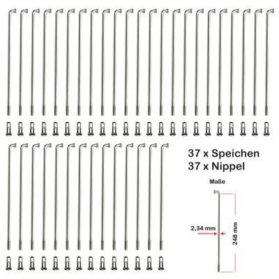 Produktbild von 37 Stück Speichen 248mm verstärkt NIROSTA 2,34mm inkl. Messing Speichennippel