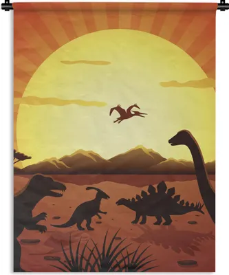 Produktbild von MuchoWow® Wandteppich Wandbehang Dino - Sonne - Natur - Zeichnung - Kinder - Jungen 150x200 cm Tapisserie Dekoration Wandtuch - Wandaufhängung - Moderner