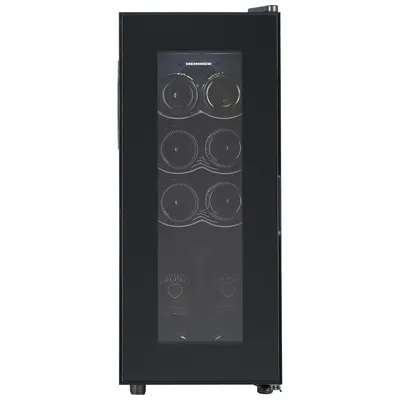 Produktbild von Heinner HRV-A28DRM8 Weinkühlschrank 28L, 8 Flaschen, LED-Display, 3 Ablage, wendbare Tür, Schwarz