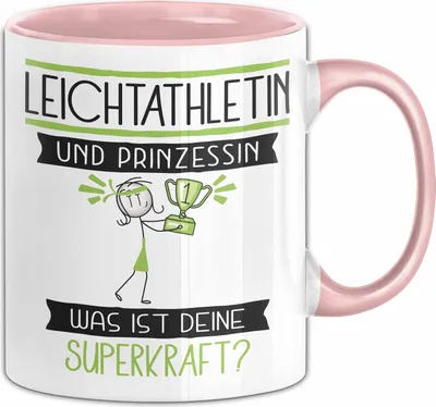 Produktbild von Leichtathletin Und Prinzessin Tasse Geschenk Für Eine Leichtathletin Geburtstag Was Ist Deine Superkraft (Rosa)
